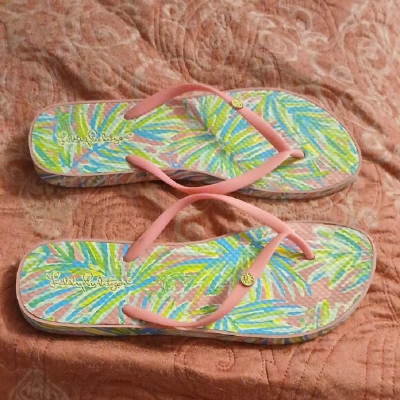 Lilly Pulitzer Pink and Green Sandals Vibrant Tropical Design - Picture 1 of 4